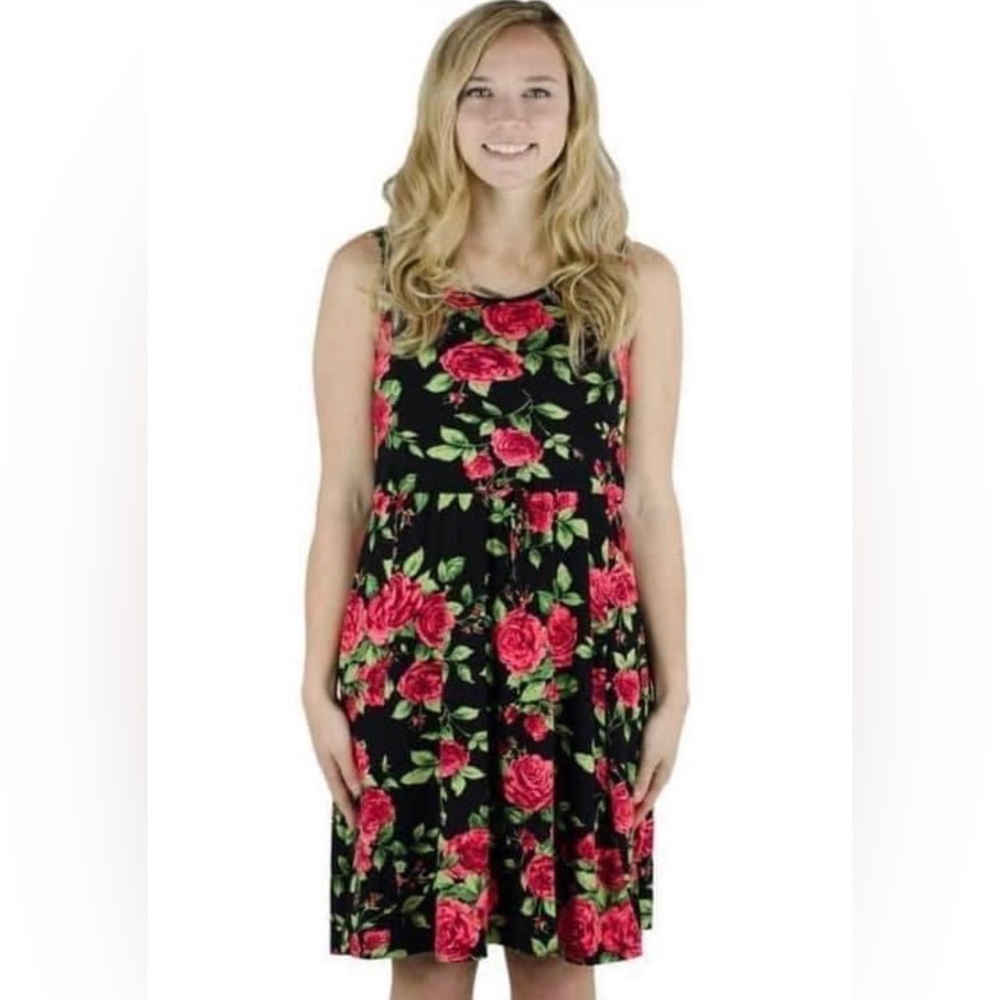 Latched Mama black and red floral drawstring tank nursing dress
